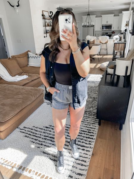 I’ve been loving the boxer shorts trend lately! I think they’re the perfect everyday casual outfit! This look could easily take me from brunch to running some errands 👏🏼 & of course I had to style them with my platform converse — probably one of my most worn shoes! 

Bodysuit — small
Vest — xs
Shorts — xs

oversized denim vest outfit | striped boxer shorts | boxer short trend | black leather platform converse sneakers outfit | shapewear bodysuit | summer running errands outfit | casual brunch outfit ideas | comfy casual outfit 

#LTKShoeCrush #LTKFindsUnder50 #LTKFindsUnder100