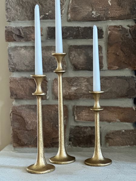 Set of 3 brass finished candlesticks.  Timeless style for your home!  Mine were a great find - exact linked below along with a more expensive option.  Great save or splurge versions!
#ltksave #ltkdecor

#LTKstyletip #LTKSeasonal #LTKhome