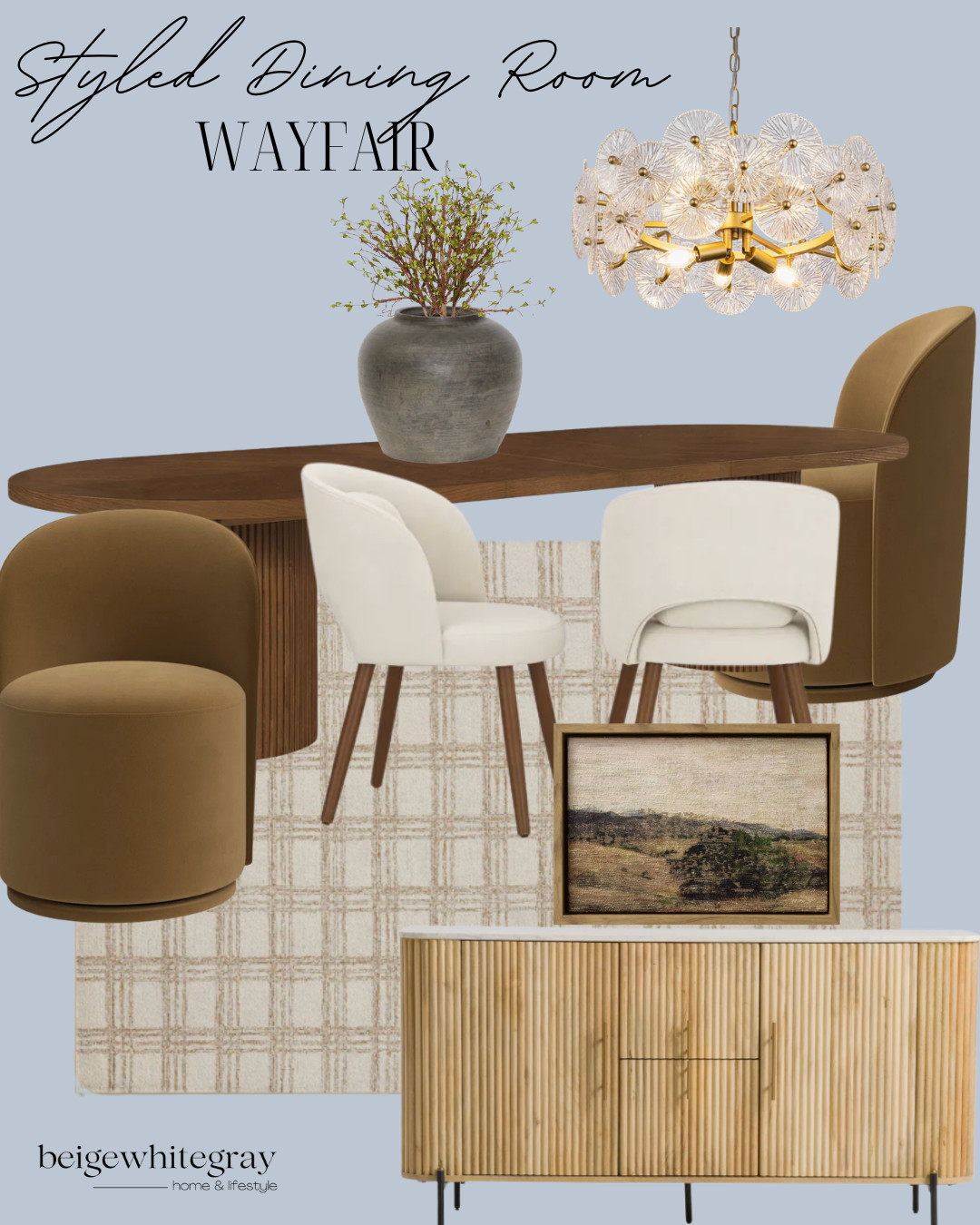Wayfair dining room furniture, Wayfair home finds, dining room inspiration, dining room decor ideas, modern traditional dining room, dining room table ideas, upholstered dining chairs, neutral dining room, dining room chandelier, statement lighting, dining room rug, dining room sideboard, fluted sideboard, wood dining table, cozy dining room design, elevated dining room decor, transitional dining room, designer inspired dining room, Wayfair furniture finds, affordable dining room makeover

#LTKHome