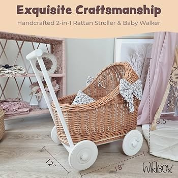 Natural Rattan Doll Stroller - Hand Made in Europe - Fits 17" Dolls & Plush Toys - Wicker Doll Pr... | Amazon (US)