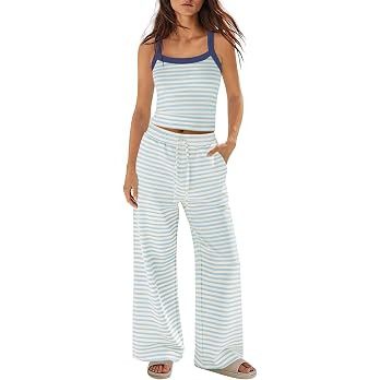 Panadila Womens Two Piece Sets Summer Striped Lounge Set Spaghetti Strap Tank Top Drawstring Pant... | Amazon (US)