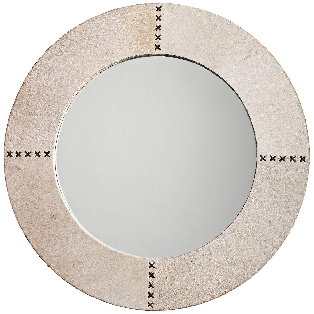 Jamie Young Cross Stitch White Hide 36" Round Wall Mirror | LampsPlus.com