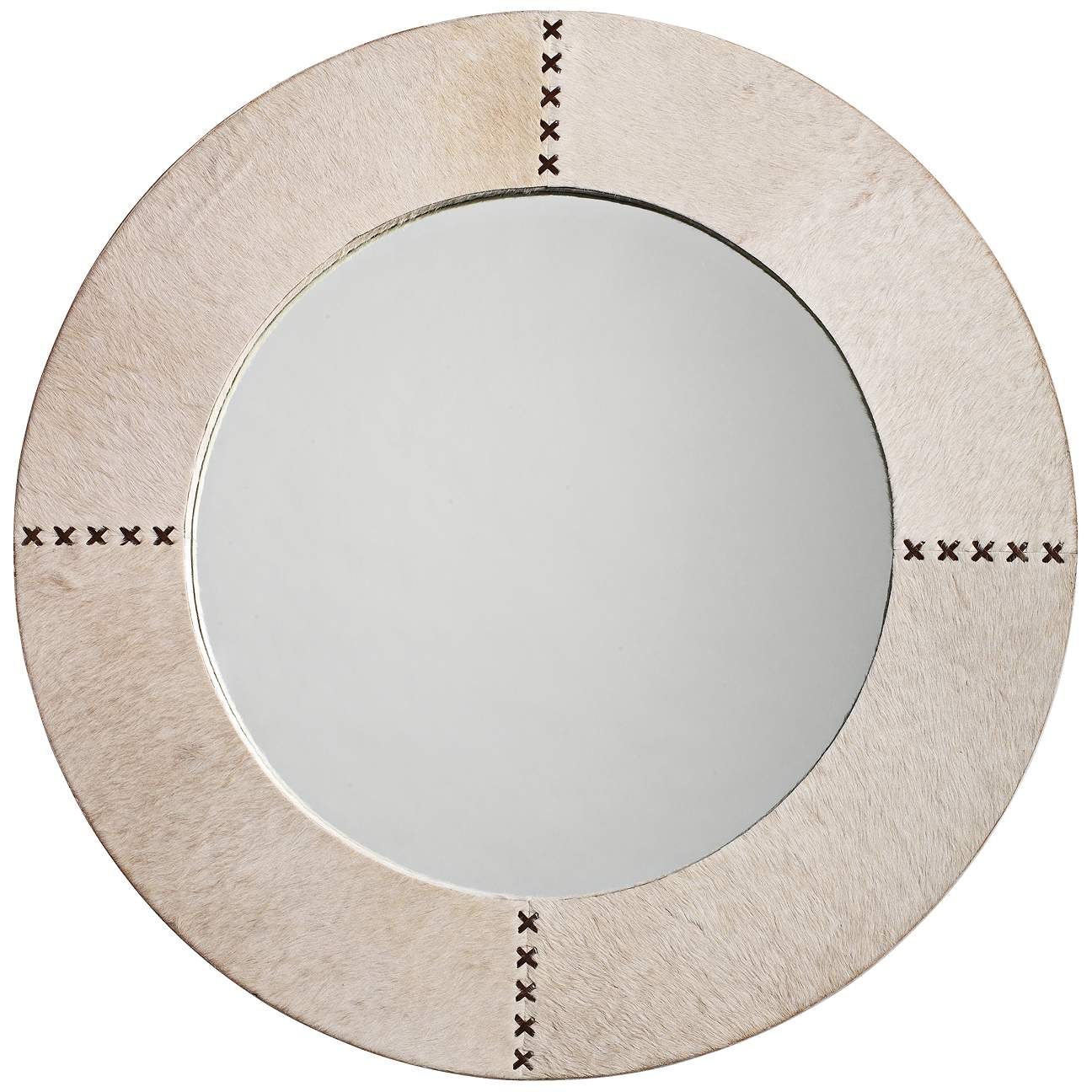 Jamie Young Cross Stitch White Hide 36" Round Wall Mirror | Lamps Plus