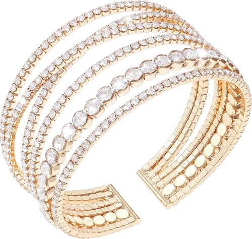 Suyi Rhinestone Bracelet Multilayer Gold Cuff Bracelet for Women Crystal Braidal Bracelets Gold 2 | Amazon (US)