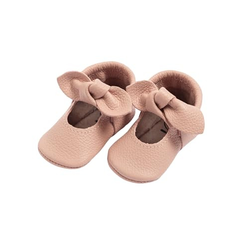 Freshly Picked First Pair Knotted Bow Newborn Shoes - Leather Baby Moccasins - Baby Girl Shoes, Infant Shoes (Tutu Pink, 0) | Amazon (US)