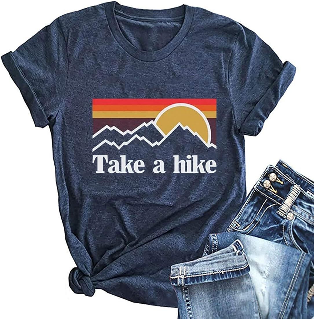 Xiaomomo Womens Take A Hike Printed Short Sleeves T-Shirt Casual Camping Hiking Graphic Tee Tops | Amazon (US)