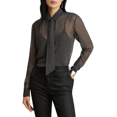 Tie Neck Glen Plaid Chiffon Shirt | Nordstrom