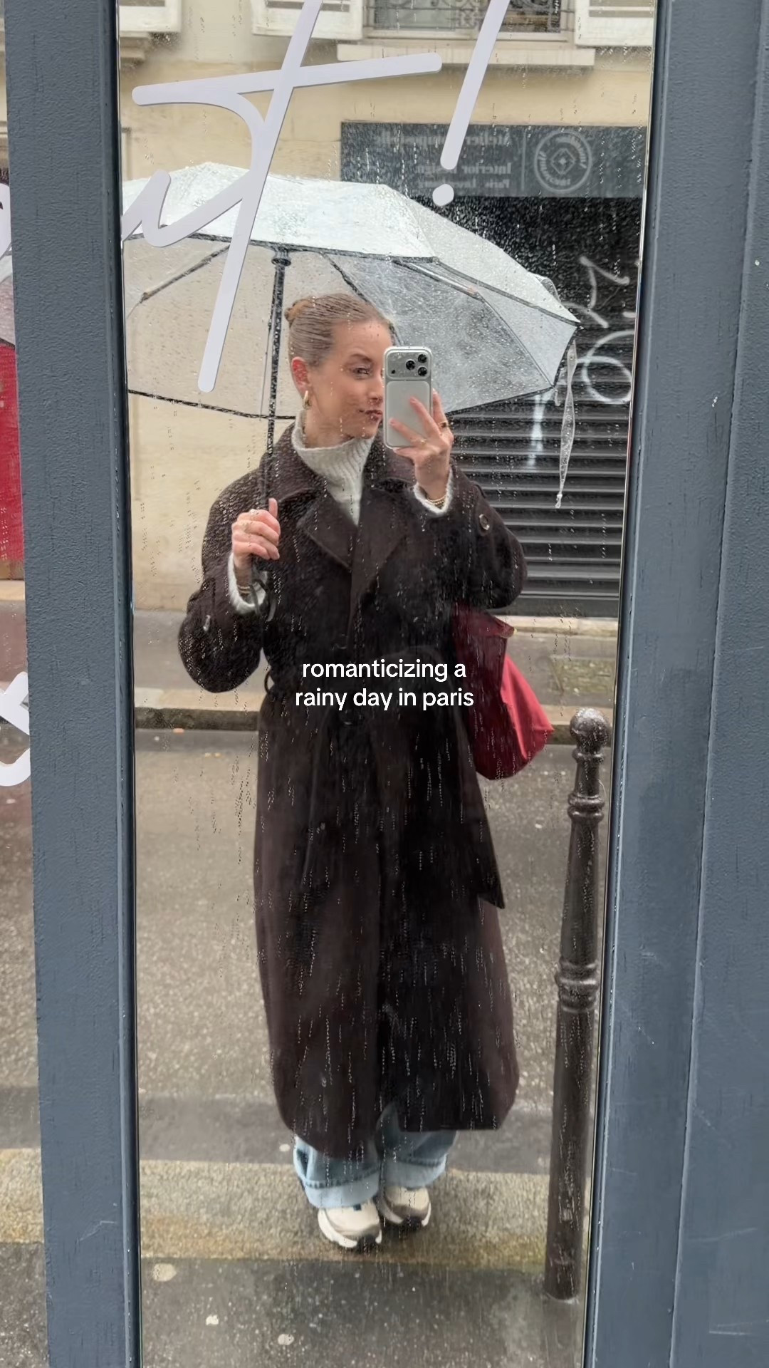 2/11/26 Romanticizing a rainy day in Paris ☔️❤️

Wearing my red Longchamp tote (size large), my go-to Abercrombie brown wool coat, and my favorite Abercrombie low-rise loose jeans (cuffed at the hem). Styled it casually with my Salomon sneakers for all the walking. My sweater is from American Vintage (can’t link :(), but I’ll have similar options saved here.

An easy, elevated winter travel outfit that still feels effortless and practical for exploring.

#LTKdayinmylife #LTKgrwm #LTKootd