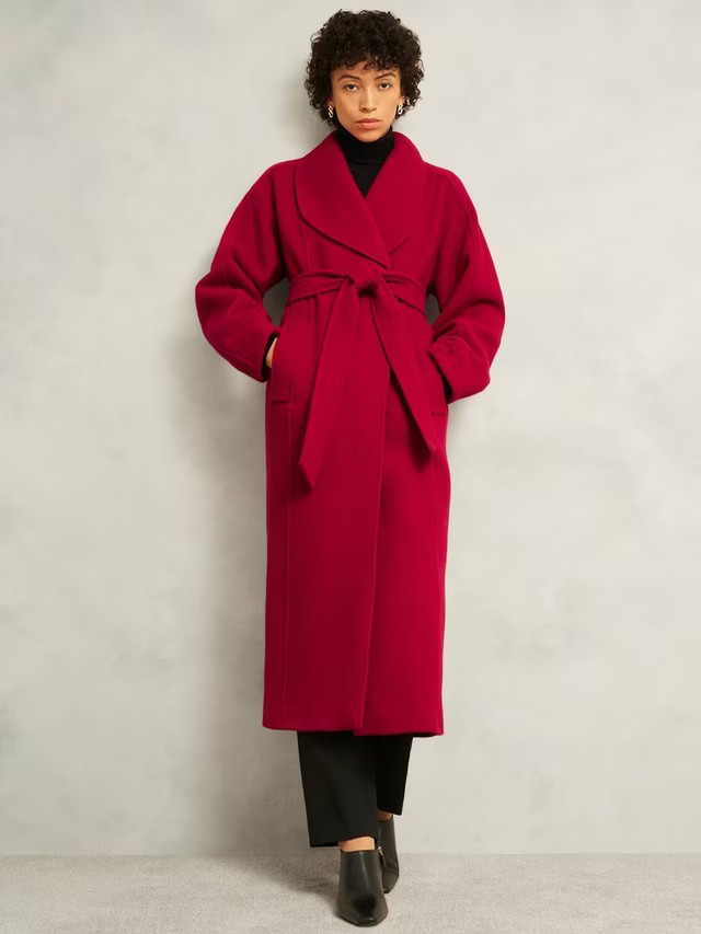 Hobbs Lambeth Belted Wool Rich Coat, Red | John Lewis (UK)