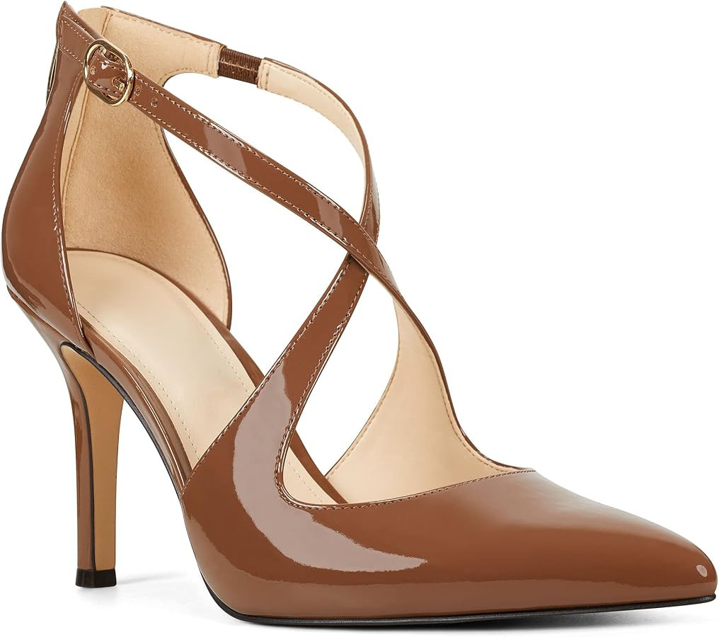 Womens Pumps High Heels Pointed Toe Crossed Strap D'Orsay Zip up Stilettos Party Dress Shoes | Amazon (US)