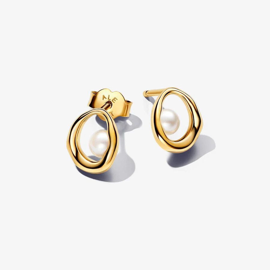 Organically Shaped Oval & Treated Freshwater Cultured Pearl Stud Earrings | Pandora US