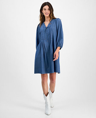 Women's Pleated-Front Tie-Neck Dress | Macy's