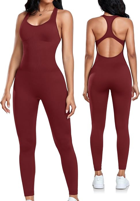 OLCHEE Womens Workout Jumpsuits Seamless Yoga Gym Bodycon Rompers Sexy Racerback Tummy Control Pa... | Amazon (US)