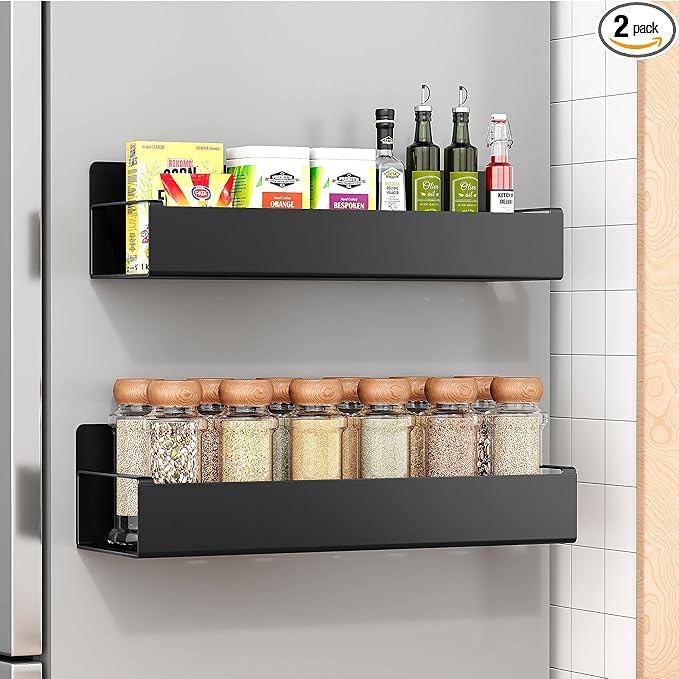 2 Pack Moveable Fridge Magnetic Spice Racks,Metal Black | Amazon (US)