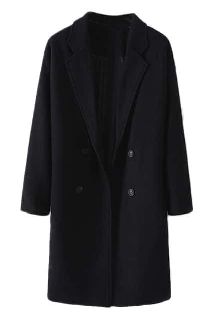 Double-breasted Black Coat | ROMWE
