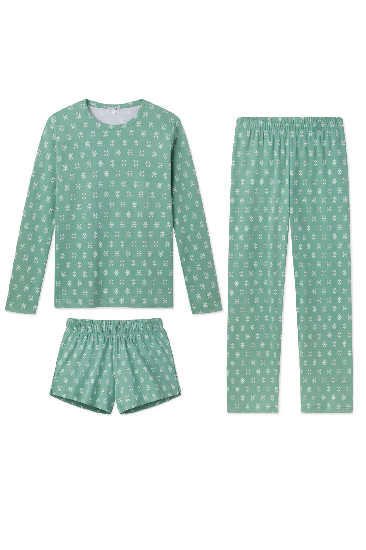 Pima Crew Long Sleeve Bundle in Boxwood Moroccan Blockprint | Lake Pajamas