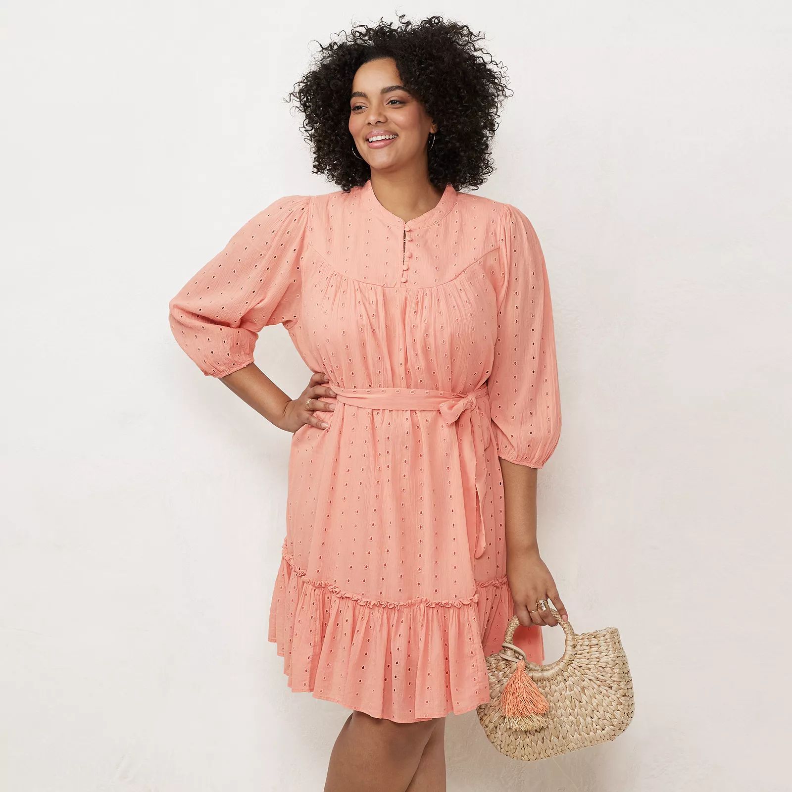 Plus Size LC Lauren Eyelet Ruffle Dress, Women's, Size: 1XL, Light Pink | Kohl's