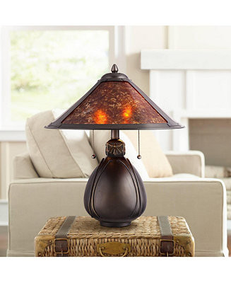 Art Deco Accent Table Lamp 19" High Bronze Pottery Natural Mica Shade for Bedroom Bedside Nightst... | Macy's