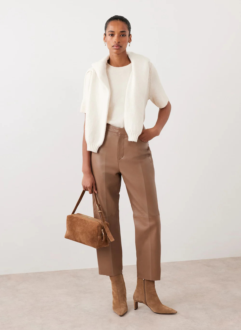 Tan Leather Tapered Trousers | Mint Velvet