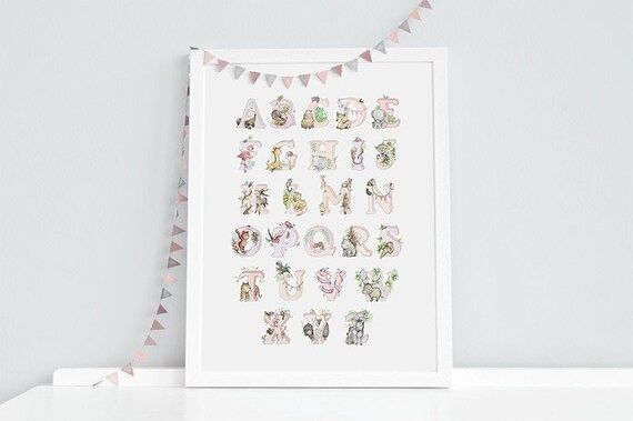 Alphabet Print, UNFRAMED Nursery Art, Whimsical, Kid's Picture, Alphabet Poster, pink, girls, Jun... | Etsy (US)