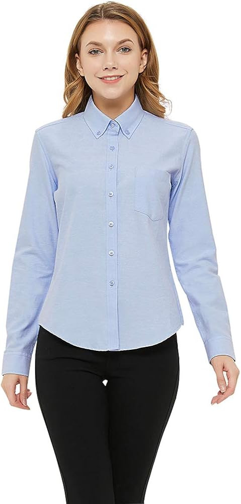 Button Down Shirt Women Long Sleeve Blouse Oxford Shirt Classic-Fit Cotton Tops Wrinkle Resistant... | Amazon (US)