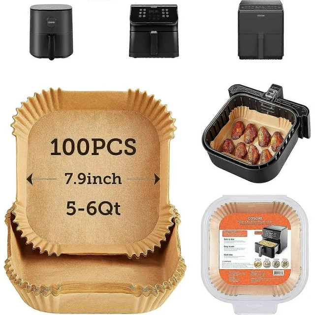 COSORI Air Fryer Liners, 100 PCS Square Disposable Paper Liners, Non-Stick Silicone Oil Coating, ... | Walmart (US)