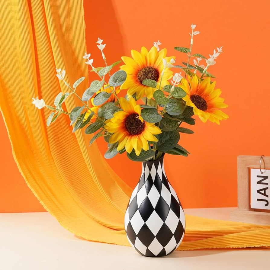Black and White Decorative Vase for Home Decoration,Plaid Living Room Flower Vase Simple Modern H... | Amazon (US)