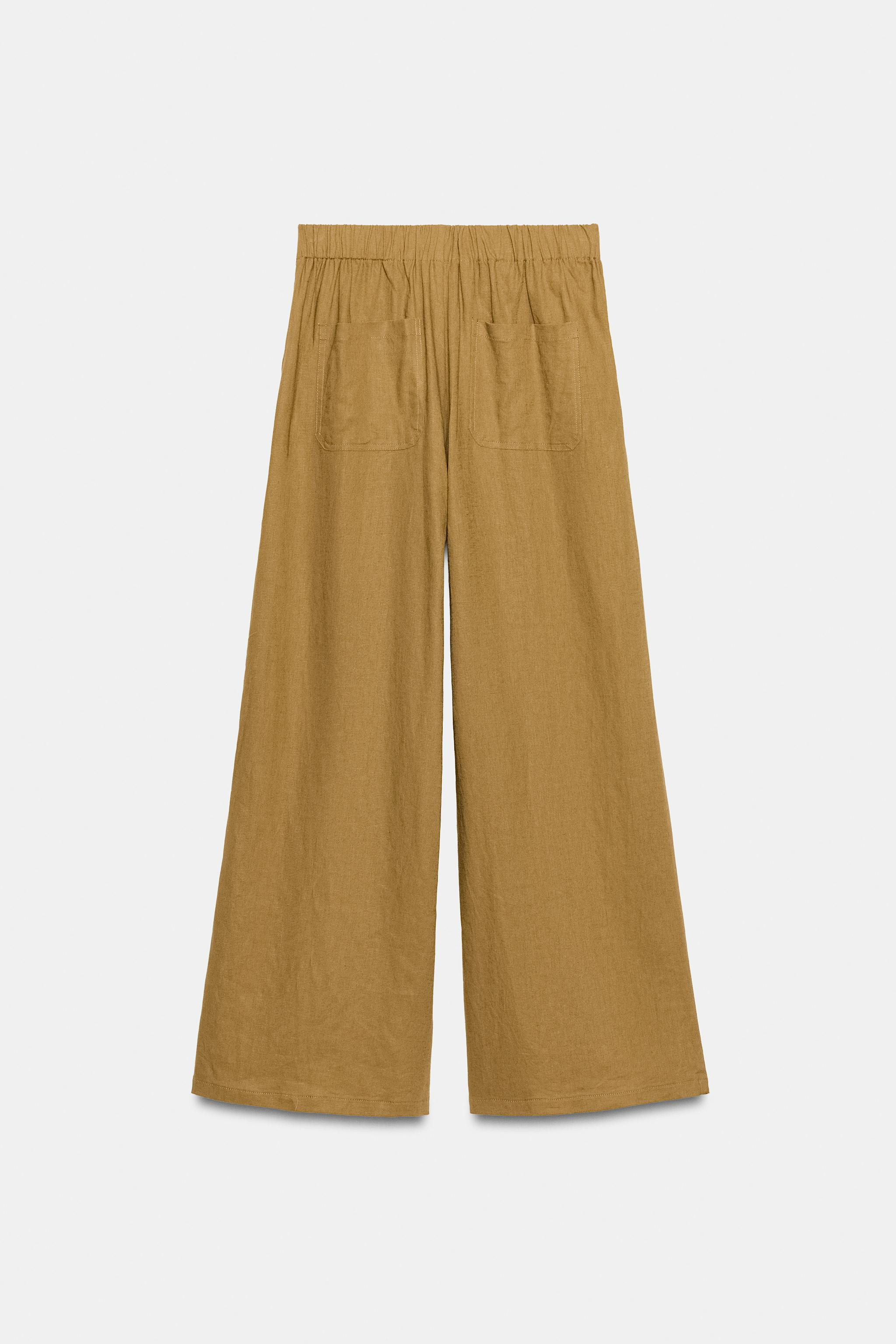 LINEN BLEND WIDE-LEG TROUSERS WITH PLEATS | Zara UK