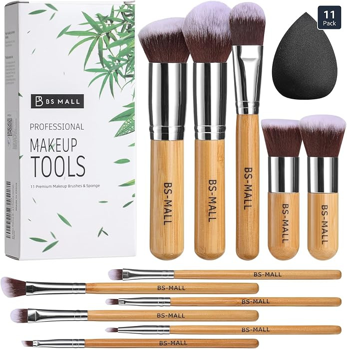 BS-MALL Makeup Brush Set 11Pcs Bamboo Synthetic Kabuki Brush Set Foundation Powder Blending Conce... | Amazon (US)