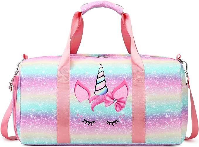 Dance Bag Girls Gymnastics Gym Bag Kids Duffle Bag Unicorn Overnight Travel Bag with Shoe Compart... | Amazon (US)