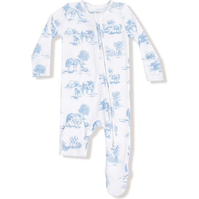 Angel Dear | 2 Way Zipper Footie Farm Toile, Blue (Multicolor, Size 6-9M) | Maisonette | Maisonette