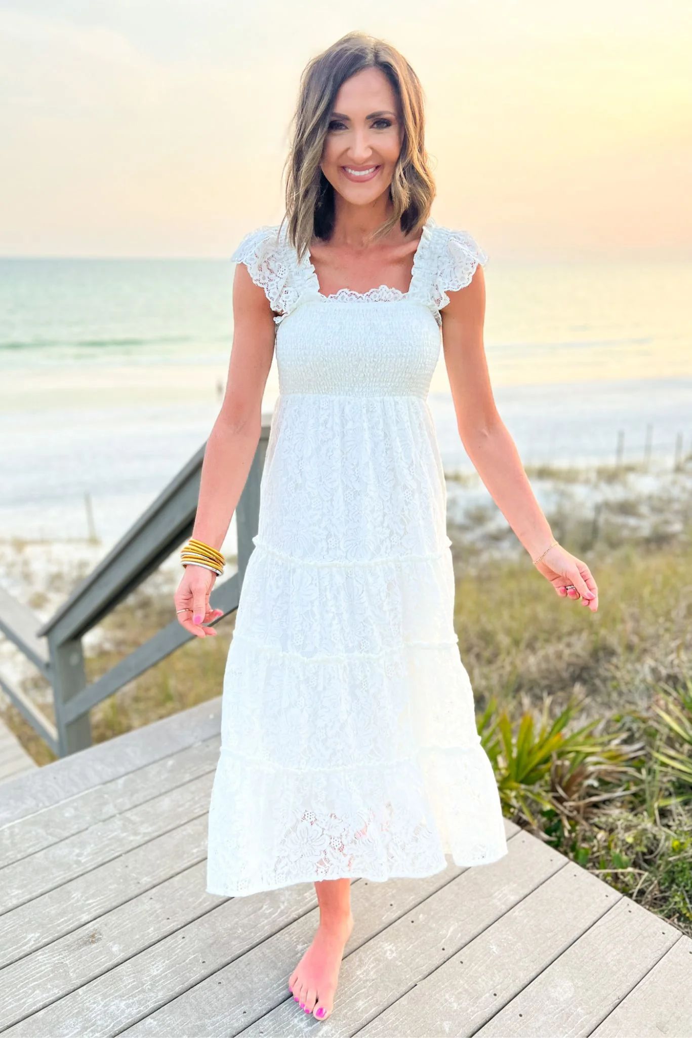 White Lace Smocked Tiered Midi Dress | Shop Style Your Senses