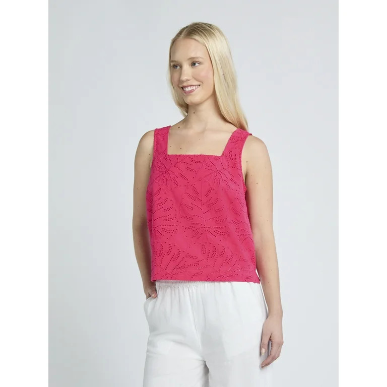 Time and Tru Women's and Women's Plus Eyelet Leaf Pattern Cotton Tank Top, XS-4X | Walmart (US)