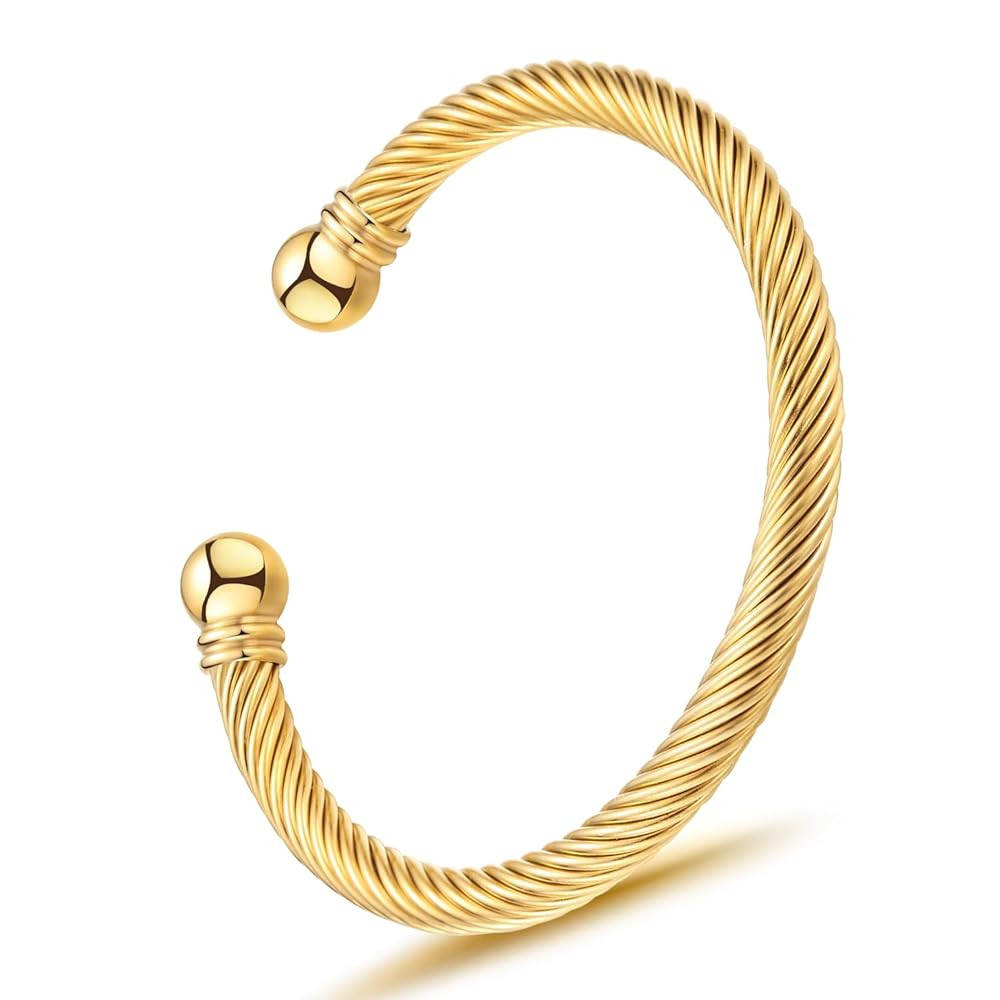 Stainless Steel Twisted Cable Wire Bracelets Adjustable Open Cuff Bangle Bracelet Vintage Jewelry... | Amazon (US)