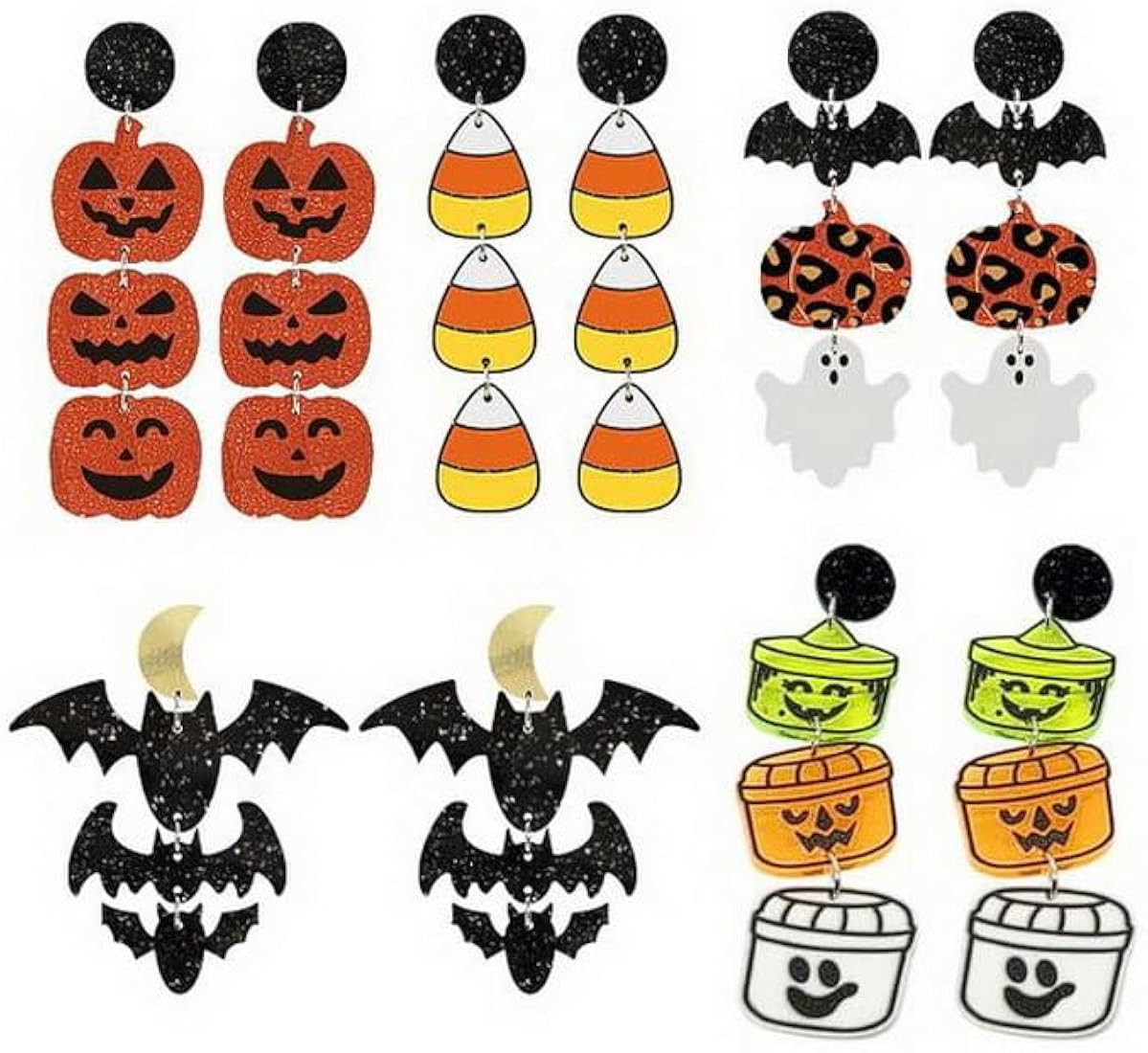 Halloween Earrings Set for Women Acrylic Cute Ghost Pumpkin Bats Dangle Earrings Halloween Holida... | Amazon (US)