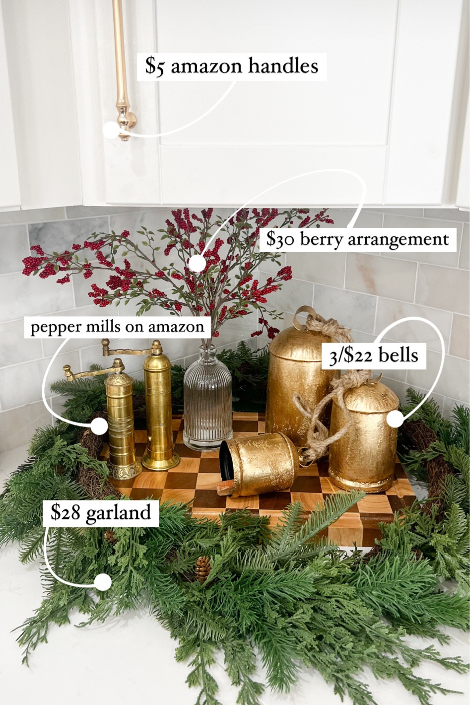 Kitchen bells, garland, berry arrangement 

#LTKSeasonal #LTKHoliday #LTKhome