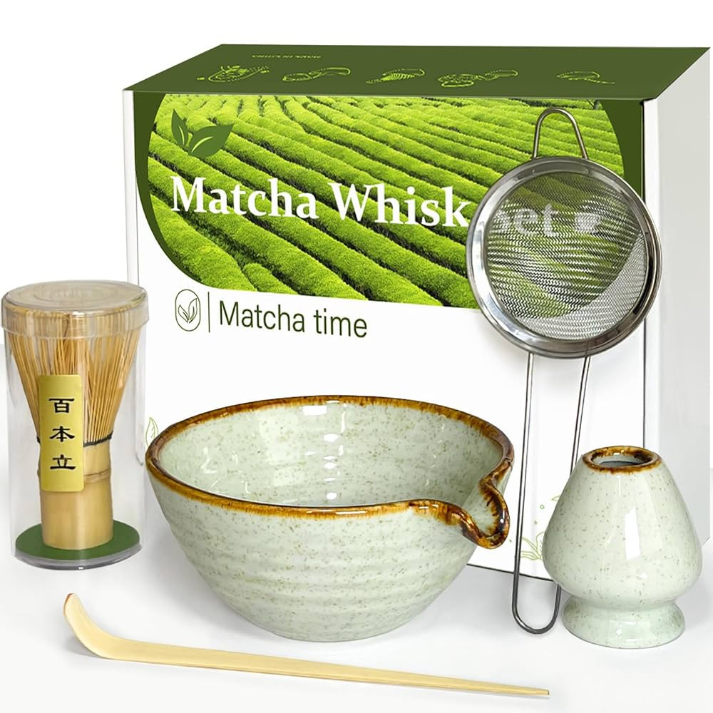 Matcha Whisk Set with Matcha Bowl, Matcha Whisk Holder Matcha Bamboo Whisk, Scoop, Sifter, Unique... | Amazon (US)