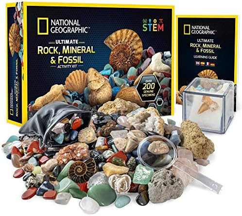 NATIONAL GEOGRAPHIC Rocks & Fossils Kit – 200+ Piece Set Includes Geodes, Real Fossils, Rose Quartz, | Amazon (US)