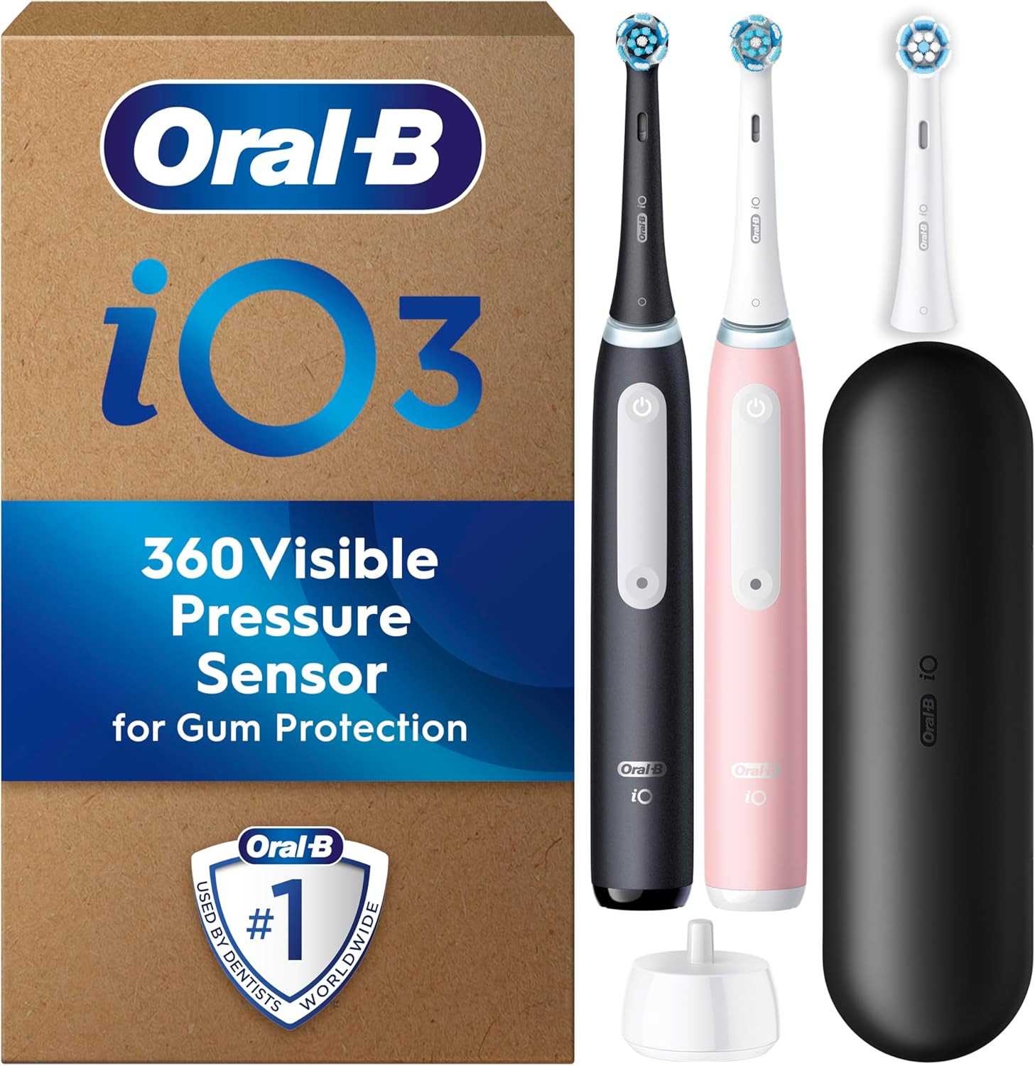 Oral-B iO3 Electric Toothbrush Dual Pack, Pink and Black, 3 Toothbrush Heads, 1 Travel Case, Desi... | Amazon (UK)