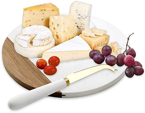 VUDECO White Marble and Acacia Wooden Cheese Board & Knife Set Marble Tray for Meats Breads Charc... | Amazon (US)