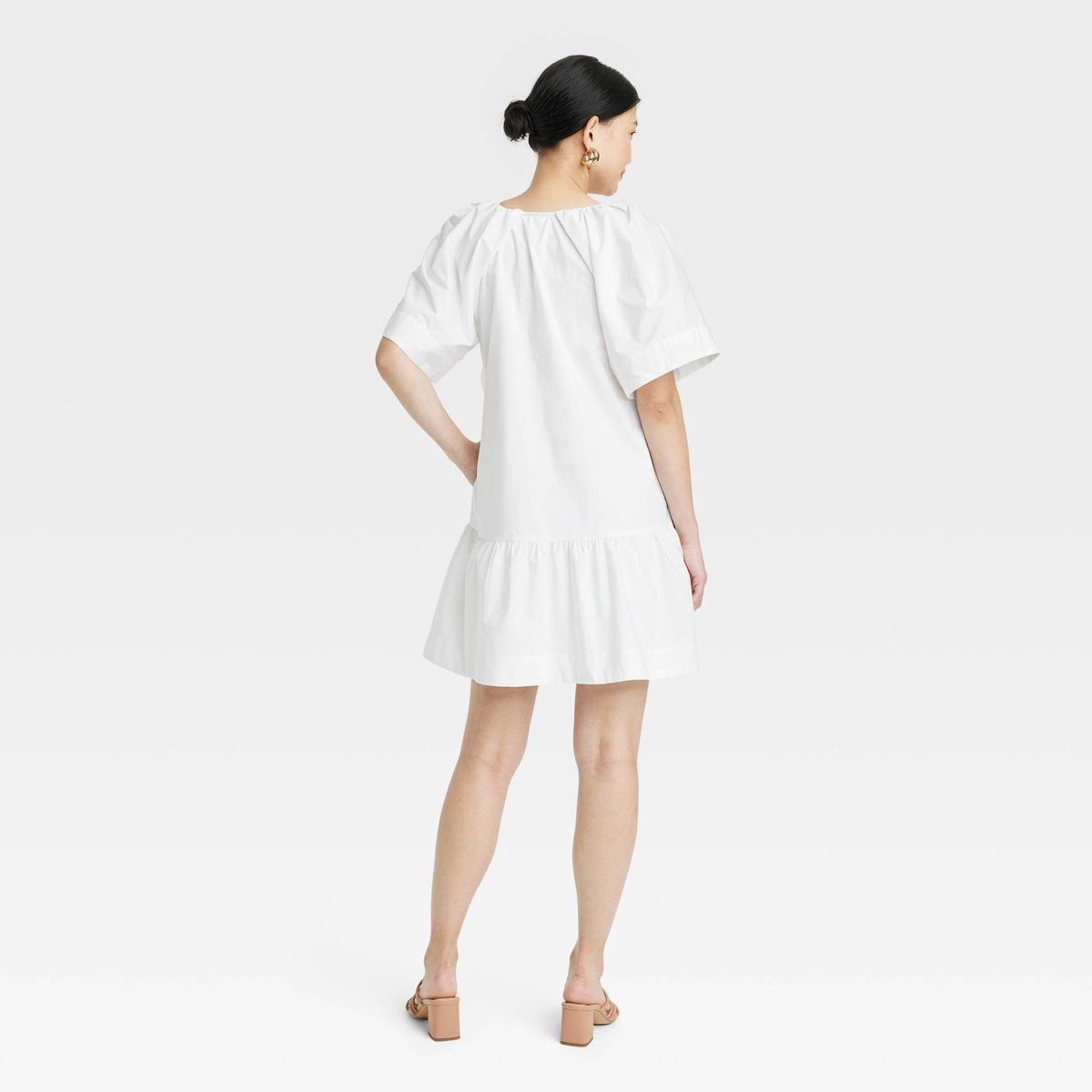 Women's Flutter Short Sleeve Mini Poplin Dress - A New Day™ White S | Target