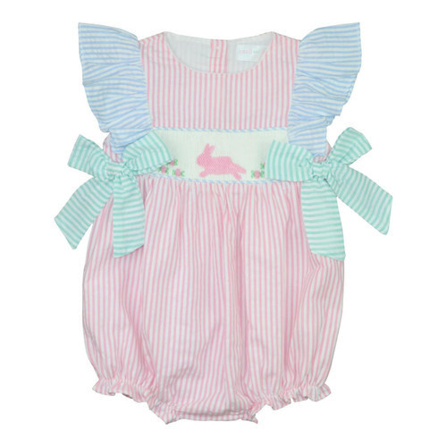 Pastel Seersucker Smocked Bunny Bubble | Cecil and Lou