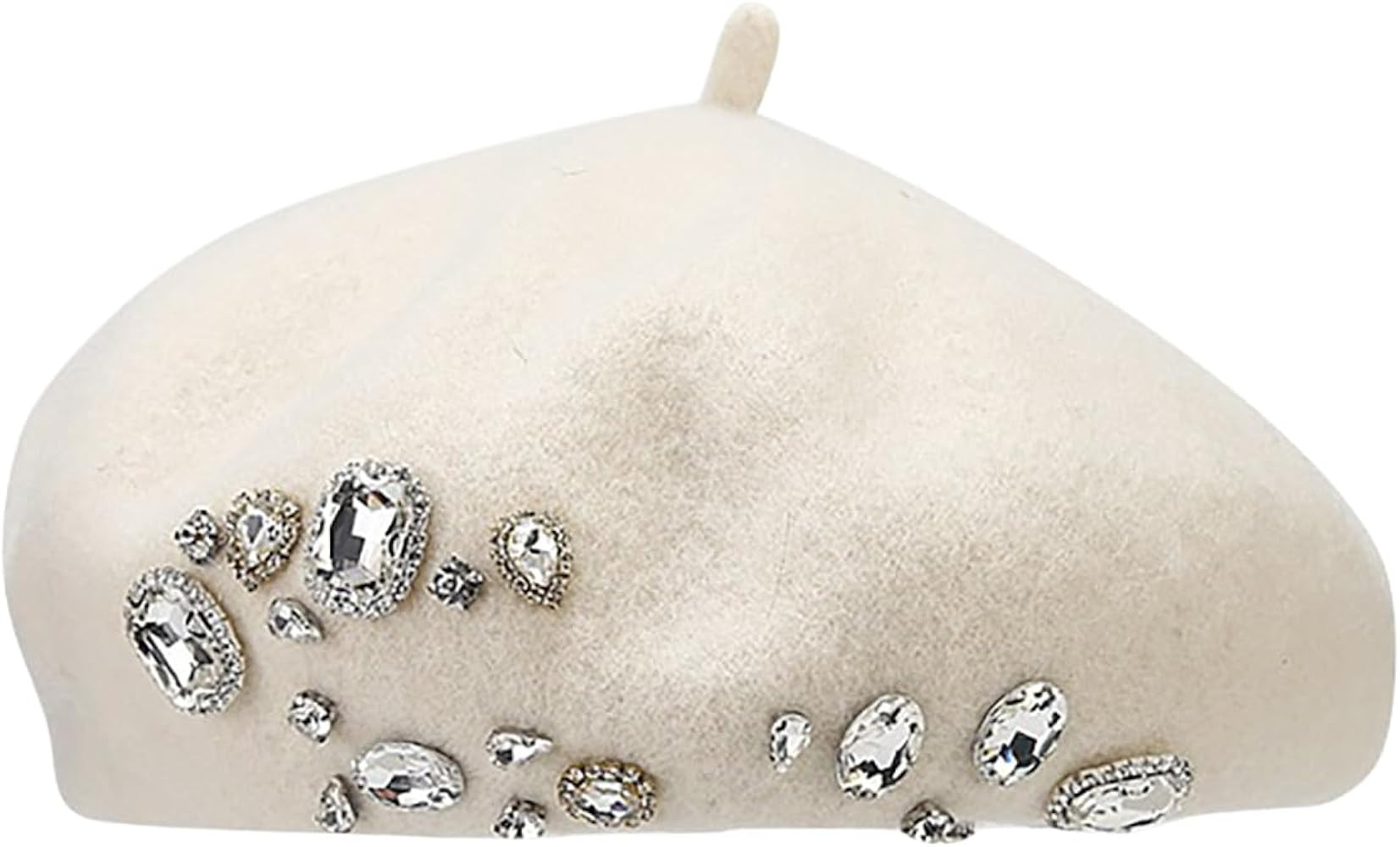 yolrdiw Elegant French Beret for Women Shiny Rhinestone Wool Hat Wedding Party | Amazon (US)