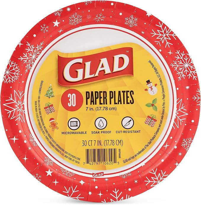 Glad Everyday Disposable Paper Plates with Holiday Red Snowflake Holiday Design - Heavy Duty Pape... | Amazon (US)