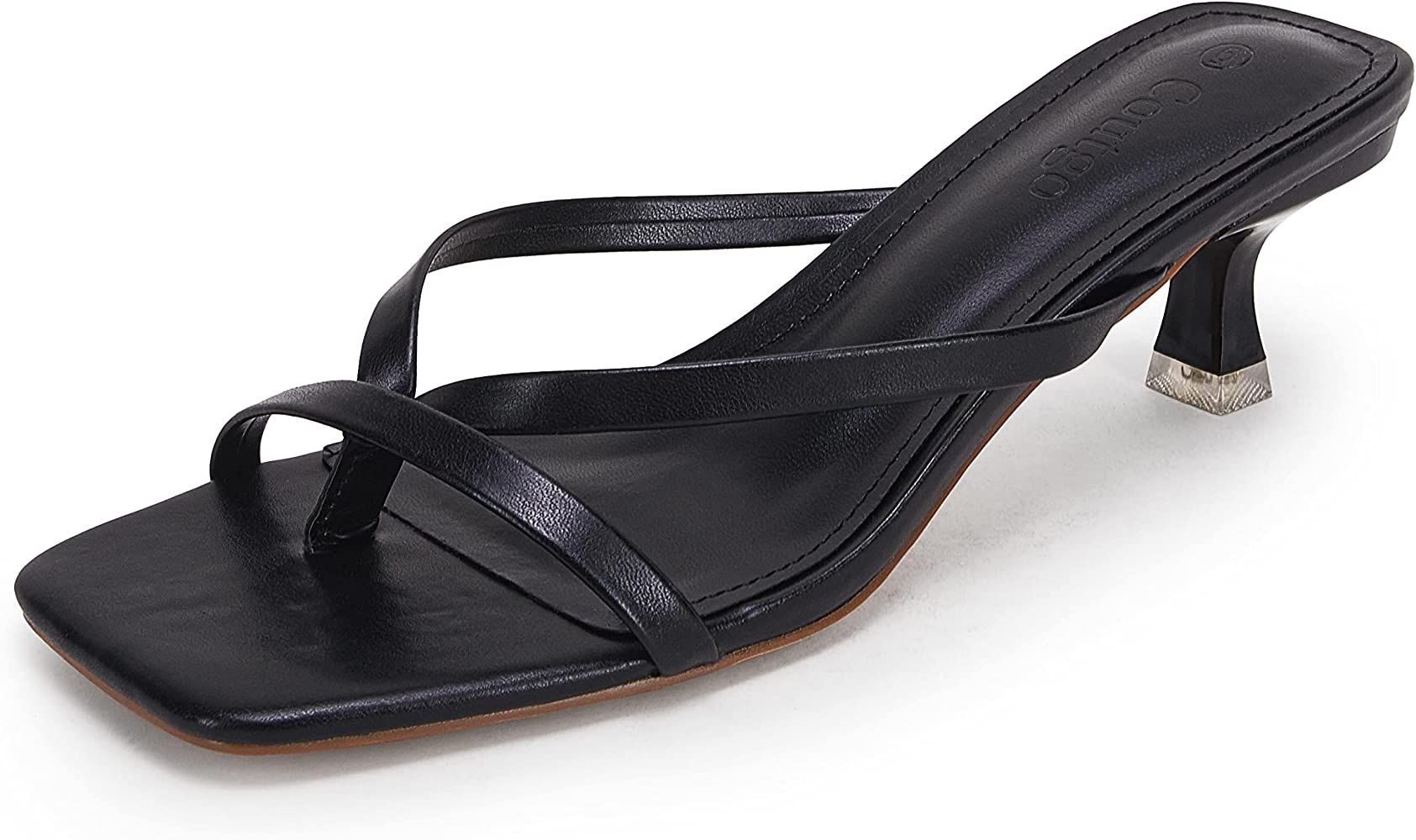 Womens Thong Heels Mules Kitten Low Heeled Slide Sandals Square Toe Slip on Summer Dress Shoes | Amazon (US)