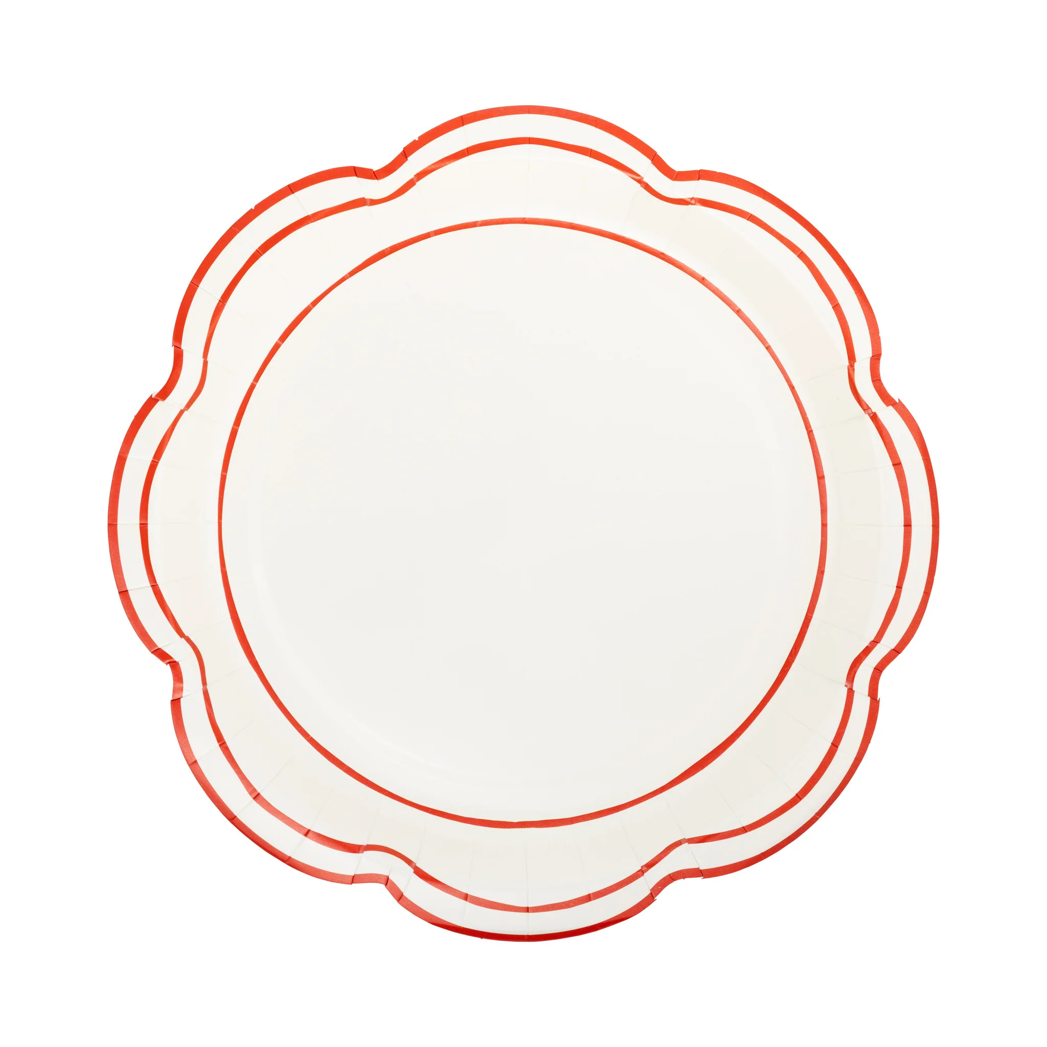 Cream Scalloped Red Lines Plate | My Mind's Eye