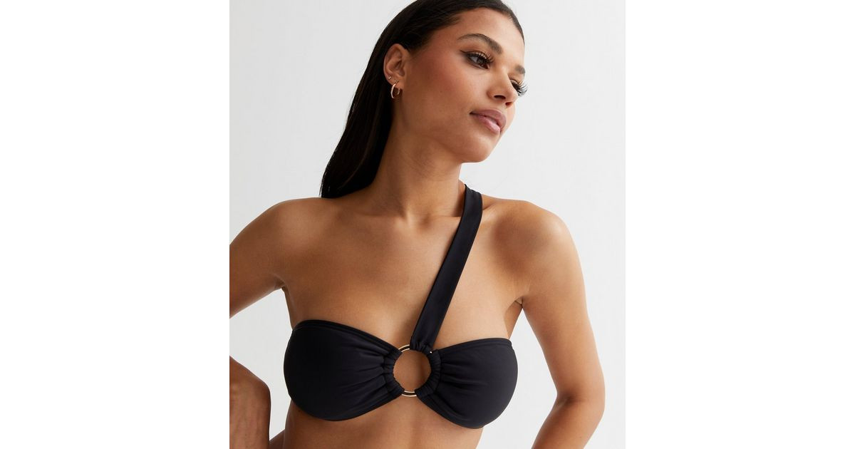 Black One Shoulder Ring Bandeau Bikini Top
						
						Add to Saved Items
						Remove from Save... | New Look (UK)