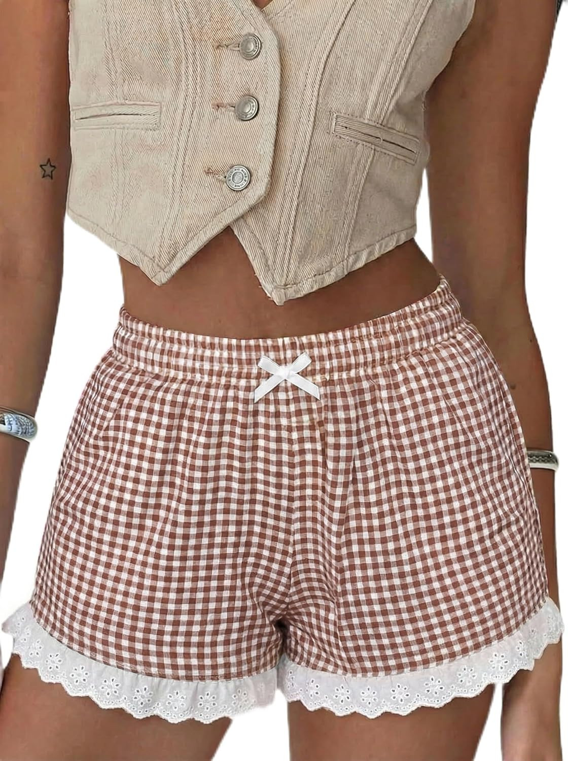 Boxer Shorts for Women Pajama Gingham Shorts | Amazon (US)