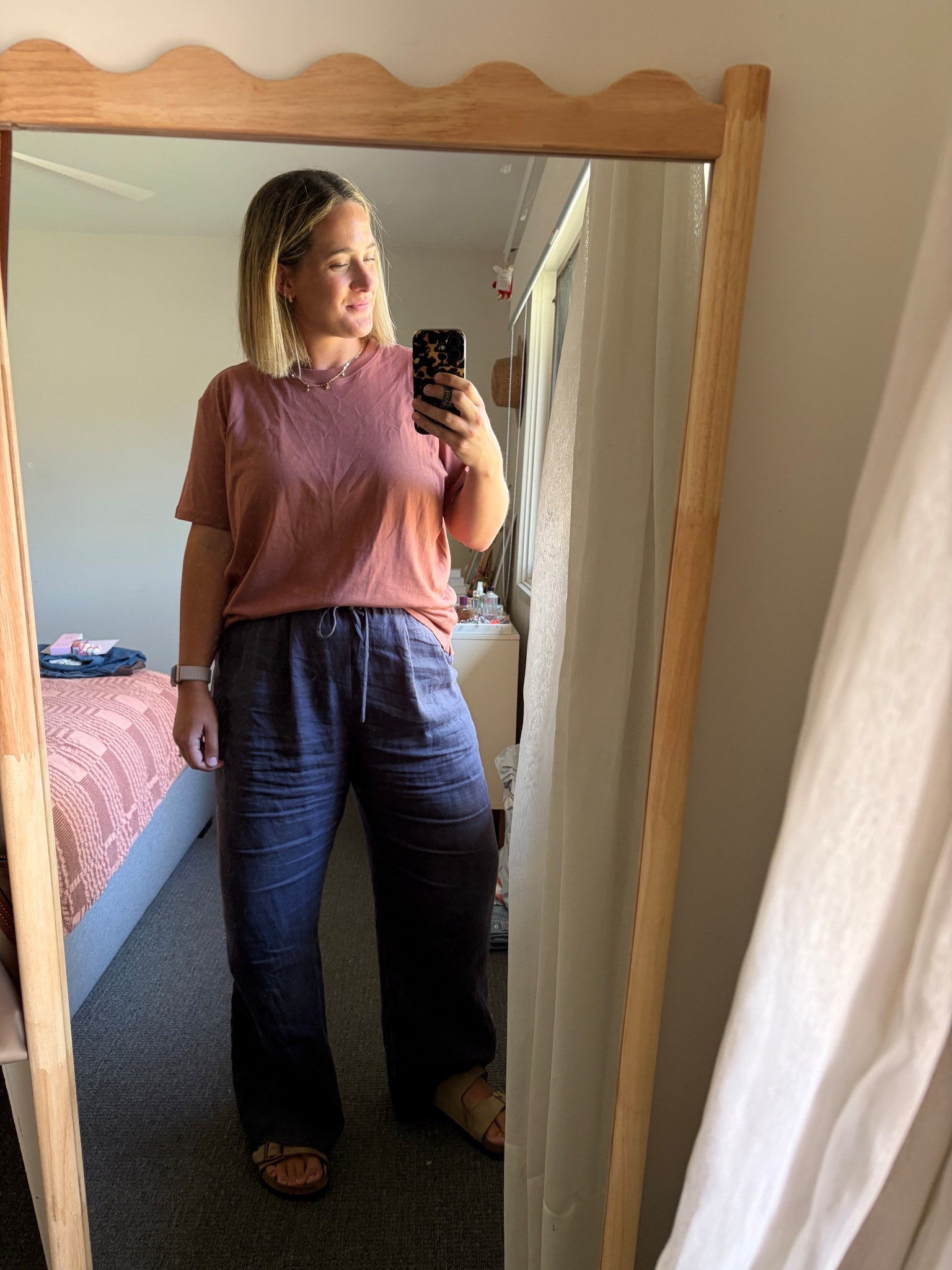 My casual midsize outfit of the day 🤎

Dissh pants- size 12 (oversized fit)

Just Jeans tee & linen shirt (unable to link so I have linked similar options to shop ). 

Sandals- Footgear (will link similar). 