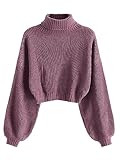 ZAFUL Women's Cropped Turtleneck Sweater Lantern Sleeve Ribbed Knit Pullover Sweater Jumper | Amazon (US)